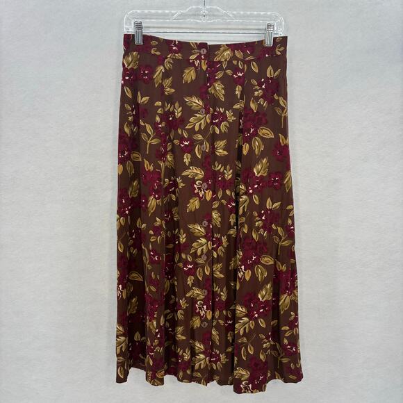 90s Vintage Floral Maxi Skirt Women MEDIUM Brown Red Sag Harbor Boho Button Down - Picture 1 of 9
